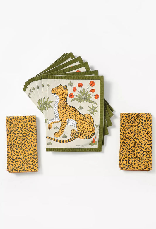 Hermès Vintage 'Les Leopards' 16-piece Placemat Set